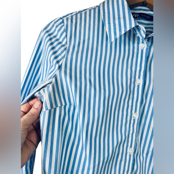 Zara fitted pinstripe button-down dress shirt, Small, blue white, Office Classic - Picture 3 of 7